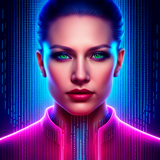 AI programming in a singularity matrix, exploring the boundaries of identity and consciousness through vivid colors and abstract shapes with hints of cyberpunk and postmodernism