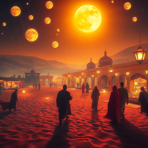 Middle Eastern culture, Arabian Nights, calligraphy, vibrant colors, intricate patterns, desert landscapes, rich textures, luminous lighting, storytelling, ancient traditions, mysticism, ornate architecture, cultural heritage, dynamic movement, spirituality, exotic settings, golden hues, atmospheric depth, harmony, elegance, timeless allure, oriental influences, historical resonance, enchanting ambiance, visual poetry, imaginative realms