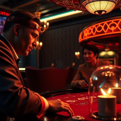 realistic casino game, vivid imagery, photorealistic rendering, chiaroscuro lighting, vibrant color palette, immersive atmosphere, dynamic composition, art deco influences, dramatic flair, psychological depth, cinematic perspective, fine detail, luxurious textures, opulence, motion capture elements, surreal realism, interactive design, atmospheric perspective, sophisticated elegance, cultural richness, golden era Hollywood, elegant framing, fluid movement, visual storytelling, modern aesthetics