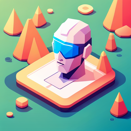 isometric perspective, plastic materials, bot, app mascot, geometric shapes, vibrant colors, low poly technique, scale, pop art, digital medium