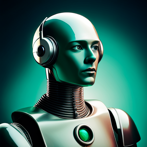 1970's, sci-fi, robot, portrait, studio light, emerald colored background, retro-futurism, futuristic, mechanical, artificial intelligence, cybernetic, vintage, technology, metallic, shiny, nostalgic, disco era, neon lighting, electronic, analog, groovy, disco balls, psychedelic, retro typography