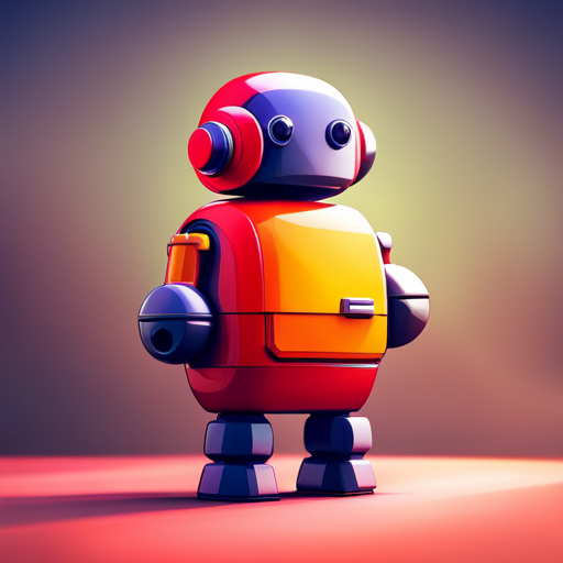 adorable, robotics, mechanical, minimalism, toy-like, geometric shapes, synthetic material, plastic, primary colors, cubism, futuristic, small-scale, animation, cartoonish, 3-D model, front-facing view