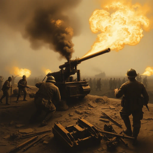 WW1 flamethrower, dramatic lighting, intense shadows, chaos, historical context, realism, vivid colors, explosive movement, soldiers in trenches, smoke and fire effects, battlefield ambiance, tension and fear, Edward Hopper, warzone illustration, somber mood, earth tones, textured brushstrokes, dynamic composition, perspective depth, early 20th century warfare, vintage military equipment, raw emotion, high contrast