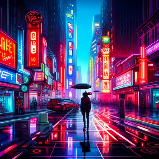 vibrant colors, geometric shapes, cyberpunk influences, surrealism, dynamic composition, futuristic aesthetic, neon lights, arcade games, digital glitches, generative art