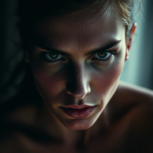 realism, high definition, intimate portrait, chiaroscuro lighting, sensuous composition, detailed textures, bold colors, provocative pose, Baroque influences, implicit mood, soft focus, dramatic framing, emotional depth, dynamic contrast, human form, subtle hues, 21st-century representation, skin texture, nuanced expressions, visual storytelling