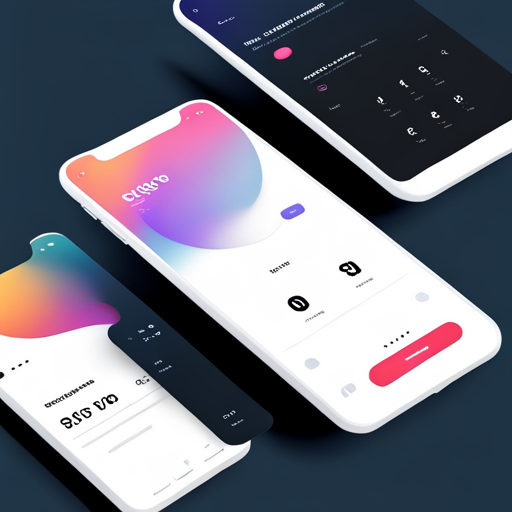 futuristic UI elements, smooth animations, bold typography, grid layout, glowing effects, sophisticated interactions, gradient backgrounds, modern technology, efficient user flow, sleek shapes, clean lines, sans-serif fonts, interface design, user experience, mobile app, graphic design, Dribbble style