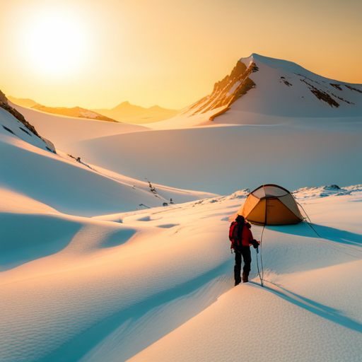 adventurous explorers, vast icy landscapes, snowy terrain, bitter cold winter, snow-capped mountains, heavy snowfall, polar bears, aurora borealis, trekking poles, sleds, survival gear, expedition, determination, courage, endurance