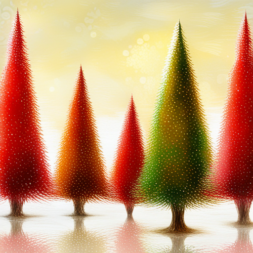 four Christmas tree, white background, textured canvas, oil painting, vintage analog-film