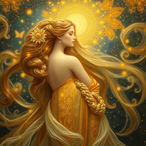ethereal realm, enchanting beauty, Gustav Klimt, surreal elegance, divine femininity, radiant glow, golden hues, flowing curves, celestial allure, mythical ambiance, intricate detailing, dreamlike atmosphere, baroque influences, voluptuous forms, gentle curves, luminous highlights, mystical aura, tender expressions, timeless elegance, whimsical grace