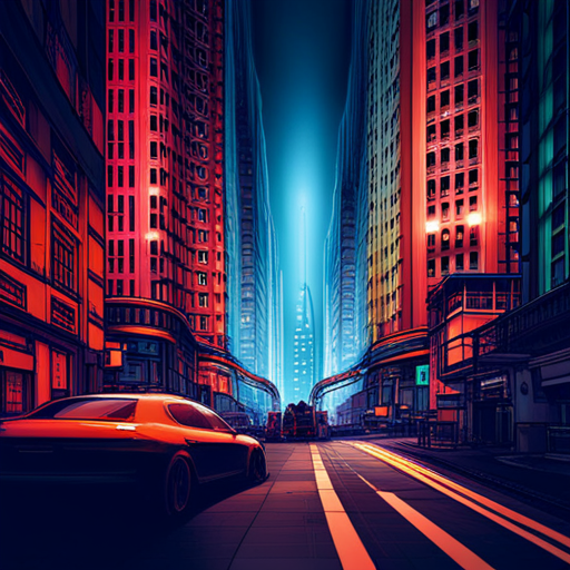 Blade Runner vibes, cyberpunk, neon lights, dystopian future, retro-futurism, futuristic architecture, street art, cybernetic enhancements, dark alleys, flying vehicles, holographic advertisements, artificial intelligence, rebellious youth, urban decay, underground culture, futuristic transportation, night skyline