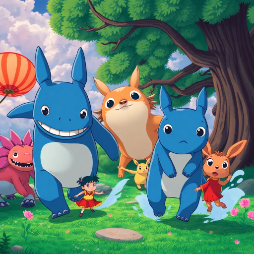 vibrant colors, dynamic composition, Studio Ghibli inspiration, detailed environments, expressive character designs, emotional depth, fantastical themes, cultural motifs, fluid motion, nostalgic atmosphere, distinctive line art, otherworldly settings, intricate detailing, magical realism, retro-futuristic elements, storytelling focus, character-driven narrative, visual storytelling, imaginative landscapes, enchanting creatures