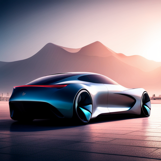 Futuristic concept car, sleek design, aerodynamics, self-driving, electric, neon colors, holographic display, LED lights, speed, innovation, advanced materials, cutting-edge technology, minimalist, fluid curves, space-age, eco-friendly, artificial intelligence, autonomous, hyperrealistic, cyberpunk, radical design