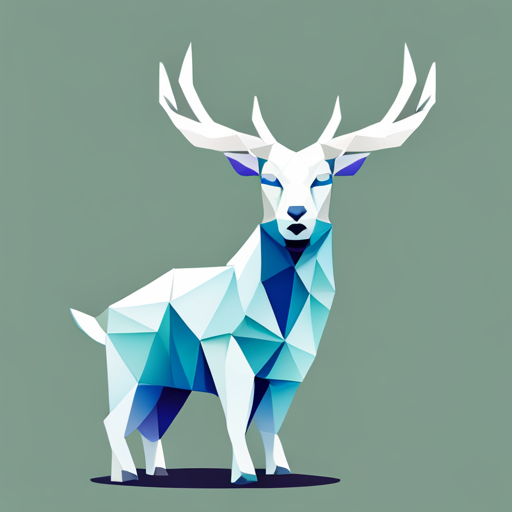 abstract, vector, polygonal, geometry, 3d, low-poly, angular, design, surrealism, glitch-art, fragmented, minimalism, synthetic, futurism, cubic, shading, contrast, color-blocks, small, diminutive, goat, horned, antlers, robotic, android