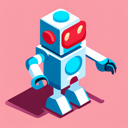 Isometric perspective, plastic materials, bot, app mascot, geometric shapes, vibrant colors