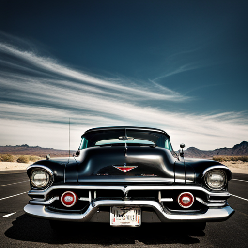 vintage cars, chrome, sleek curves, American muscle, Detroit, monochrome, black and white, mid-century, pinstriping, road trips, classic Americana, tailfins, leather interiors, racing stripes, engine blocks, hubcaps, hood ornaments, car culture