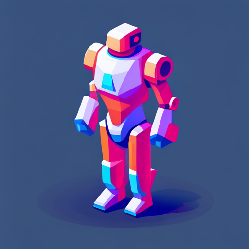 isometric perspective, plastic materials, robot art, digital medium, pop art, geometric shapes, scale, app mascot, vibrant colors