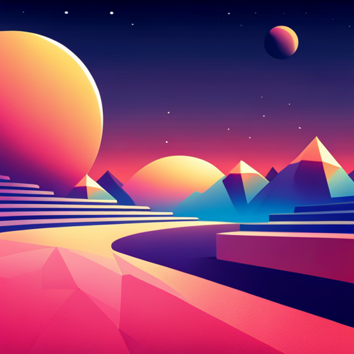 retro-futurism, vector-art, abstract, pastel-colors, geometric-shapes, futuristic, technology, sci-fi, 80s, digital, neon-lights, chrome, neon-pink, vaporwave