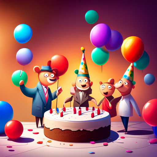 animated, birthday, images, celebration, vibrant colors, cute characters, joyful, balloons, cake, candles, confetti, party hats, gifts