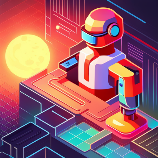 isometric perspective, plastic materials, bot, app mascot, geometric shapes, vibrant colors