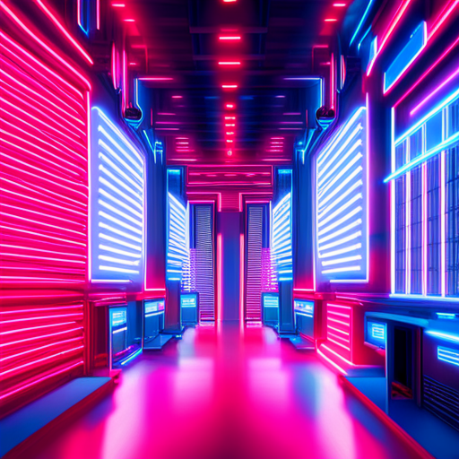 cyberpunk, sci-fi, neon lights, arcade machines, sparks, generative graphics, retro futurism