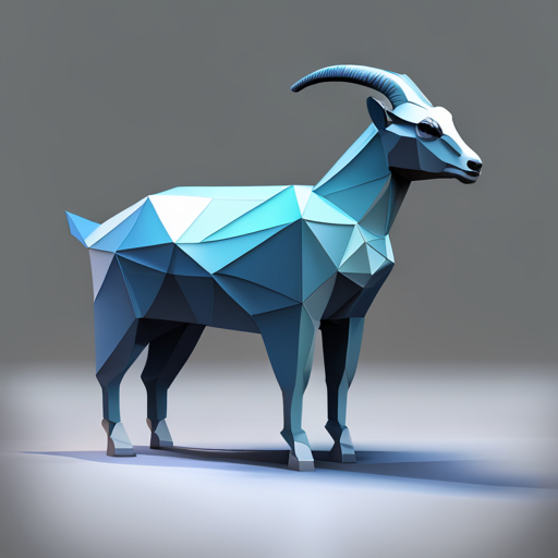 Geometric shapes, abstract art, vector graphics, low-poly modeling, small size, robot, goat-inspired design