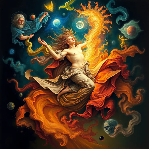 Leonardo da Vinci, Vitruvian Man, surrealism, intricate details, chiaroscuro, renaissance influences, vibrant color palette, geometric harmony, anatomical precision, ethereal lighting, metaphorical elements, dynamic symmetry, imaginative form, timeless elegance, artistic genius, cultural rebirth, intense focus, detailed textures, mystical aura, transformational imagery, expressive linework, captivating composition, historical context