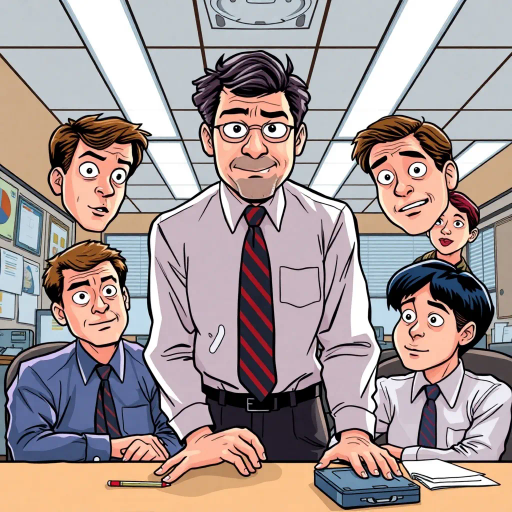 satirical humor, vibrant storytelling, Steve Carell influence, ensemble cast dynamics, mockumentary inspiration, quirky character exploration, everyday life nuances, dynamic work environment, subtle irony infusion, character dynamics study, Michael Scott persona, Dunder Mifflin essence, Scranton atmosphere, documentary filming technique, 2000s television flair, comedic timing precision, deadpan expression emphasis, cultural phenomenon impact, paper company theme, witty banter exchange, office antics celebration, relatable humor appeal, office supplies motif, Jim Halpert charm, Pam Beesly warmth, Dwight Schrute uniqueness, team dynamics illustration, overhead fluorescent lighting play, mundane yet charming scenes, round camera angles technique, workplace relationships depth, vibrant color palette, exaggerated expressions showcase, dynamic panel design, humor-driven narrative structure, pop culture references, iconic moments capture, quirky personalities portrayal, expressive line work detail, sequential art storytelling, comic-book style