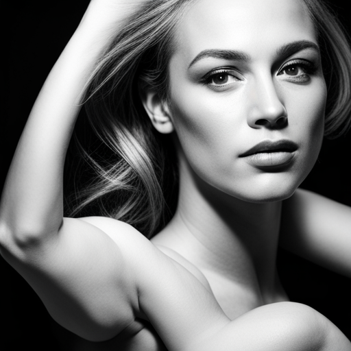 feminine strength, gracefulness, portrait, black and white, soft lighting, emotional expression, beauty, empowerment, contemporary, contrast, delicate features, monochrome, dramatic shadows, timeless elegance, chiaroscuro, Renaissance influence, ethereal mood