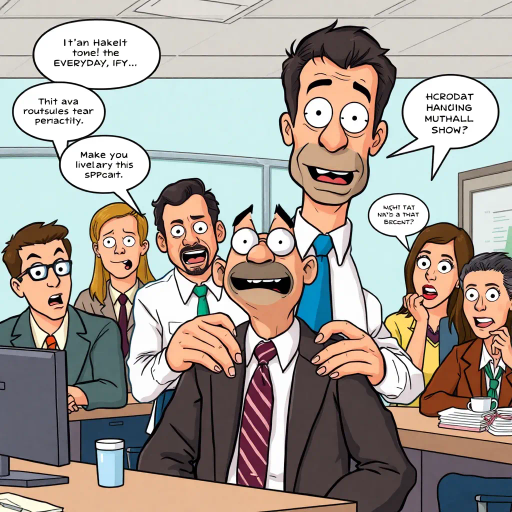 satirical humor, everyday life, workplace dynamics, vibrant colors, exaggerated expressions, quirky characters, Michael Scott, camera angles, documentary style, playful tone, American culture, ensemble cast, office environment, comedic timing, mockumentary feel, panel layout, speech bubbles, visual storytelling, relatable scenarios, improvisational flair, modern setting, emotional undertones, character development, symbolic objects