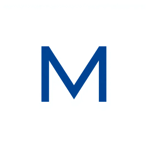 minimalist, bold, letter M, logo design, solid geometric shapes, V-shaped connectors, branching lines, hierarchy symbolism, indigo blue color palette, flat vector style, clean composition, modern SaaS branding, software aesthetics, white background, high-tech elegance, contemporary design, clarity, sleek presentation, geometric precision, corporate identity, monochromatic balance, visual hierarchy