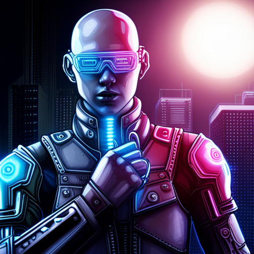 cybernetic implants, post-apocalyptic technology, neon lighting, futuristic weaponry, biomechanical augmentation, cyberpunk rebellion, dystopian society, artificial intelligence uprising, cybernetic soldiers, cyber warzone, dark and gritty aesthetics, neon cityscape, hacker culture