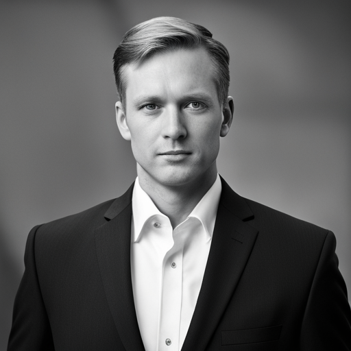 professional headshot, human resources, corporate, portrait, black and white, formal attire, confident, trustworthy, modern, minimalistic, high-resolution, studio lighting, neutral background