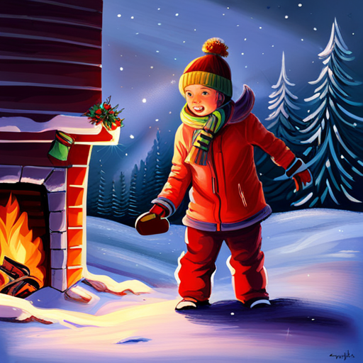 Winter, Children, Christmas Tree, Painting, Snow, Seasonal, Festive, Cold, Joyful, Holidays, Cozy, Traditional, Celebratory, Winter Wonderland, Playful, Whimsical, Magical, Colorful, Illuminated, Family, Love, Happiness, Snowflakes, Decorations, Festivities, Artistic, Light and Shadows, Soft Tones