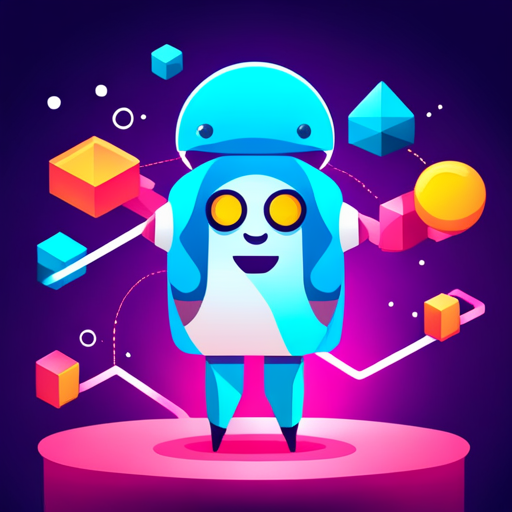 cute bot, geometric shapes, vector art, polygonal design, digital sculpting, isometric view, vibrant colors, playful composition