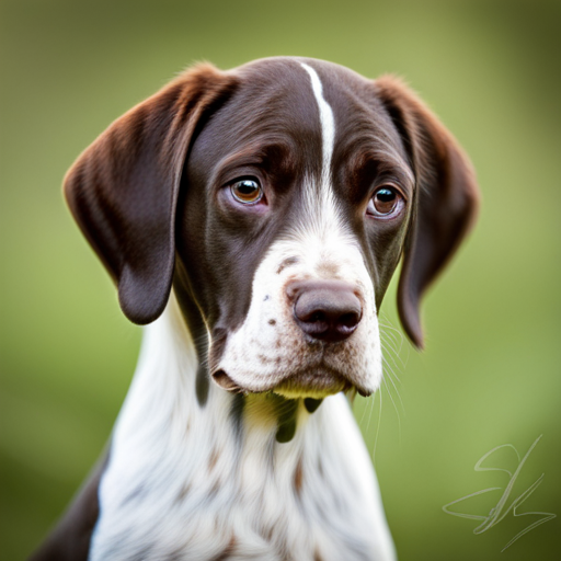 nature, animals, photography, portrait, dog, puppy, German shorthair pointer, cute, adorable, pet, wildlife, outdoor, playful, energetic, curious, German pointer puppy, wildlife photography, sunlight, warm tones, close-up, furry, wagging tail, wet nose, expressive eyes