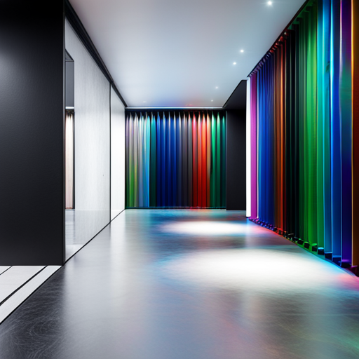 Futuristic, minimalistic, monochromatic palette, metallic textures, iridescence, expert craftsmanship, RGB color scheme, innovation, contemporary aesthetics