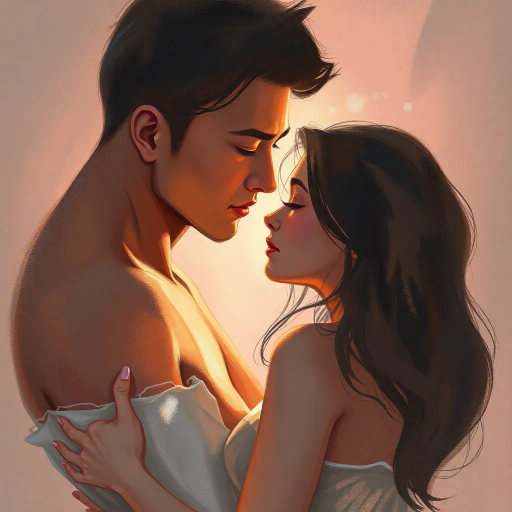 sensual, intimate, alluring, ethereal lighting, soft pastels, romanticism, suggestive poses, intimate gaze, expressive line work, mood of desire, evocative textures, poetic composition, delicate brushwork, emotional depth, carnal beauty, modern elegance, timeless passion, artistic seduction, compelling narrative, fluid forms