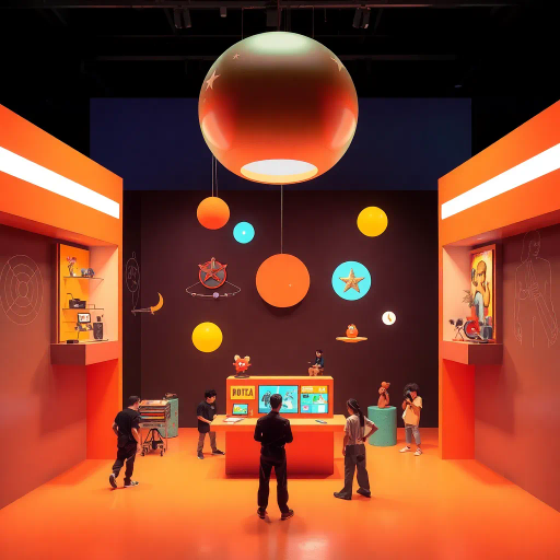 vibrant logo design, dynamic typography, abstract composition, futuristic elements, technology influence, Bauhaus movement, neon colors, minimalism, creative exploration, interactive media, high contrast, circular motifs, geometric shapes, playful aesthetics, innovation, community spirit, collaborative energy, bold outlines, tech textures, modern craftsmanship, forward-thinking, expressive design