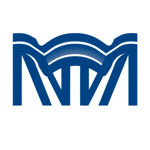 bold letter M, parallel strokes, tapering structure, upward hierarchy, indigo blue, geometric precision, vector design, minimalist aesthetic, structural elegance, balance and symmetry, clean composition, white background, modernist influences, Bauhaus geometry, minimal lines, disciplined form, artistic clarity, abstract expression, Kandinsky inspiration, harmonious contrast, flat color fields, innovative typographic elements, Swiss design principles, mid-century modern vibes