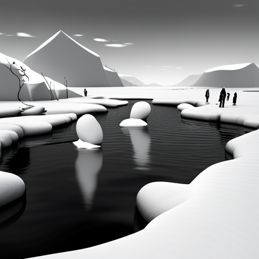 surrealism, winter, playful, monotone, graphical, Arctic waddle, animated, looping, ice, sliding, comedy