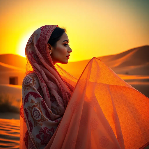 charismatic Arabian beauty, sensual mystique, desert elegance, minimalistic sultry design, vibrant colors, curvilinear shapes, evocative allure, oriental patterns, warm golden hues, shimmering textures, exotic grace, harmonious symmetry, playful yet tasteful, contemporary allure, intimate ambiance, timeless allure, seductive pose, lively movement, sun-kissed skin, alluring perspective, cultural richness, exquisite detail, sensual sophistication, fantasy-like aura