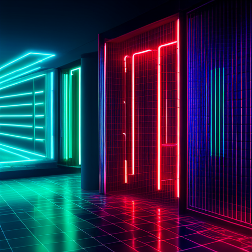 cyberpunk, sci-fi, neon lights, arcade machines, sparks, generative graphics, retro futurism