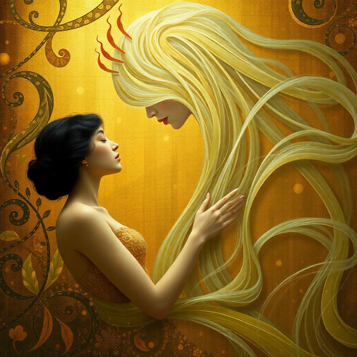 surreal romance, ethereal beauty, evocative passion, Gustav Klimt, Art Nouveau, warm golden hues, intricate patterns, delicate textures, intimate atmosphere, flowing forms, soft focus, dreamy ambiance, allegorical symbolism, organic curves, sensual elegance, lush environments, enchanting allure, compelling emotion, mysterious undertones, gentle movement, timeless elegance, lavish details, artistic grace, romantic allure, ethereal lighting, soft contours, renaissance influence, vivid chiaroscuro, pastel palette, emotional depth, elegant curves, atmospheric ambiance, baroque elegance, fluid forms, warm tones, impressionist touch, captivating gaze, passionate mood, gentle brushstrokes, dreamlike quality, poetic intimacy