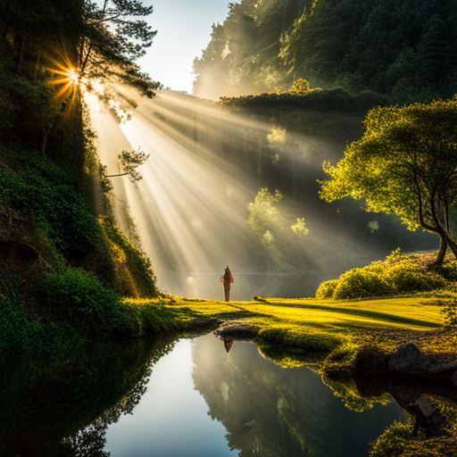 early morning light, peaceful scenery, vibrant colors, urban landscapes, architectural elements, shadows and highlights, serenity, sunlight filtering through trees, quaint cafes, bustling restaurants, people walking, evening ambiance, streetlights, cityscape, charming buildings