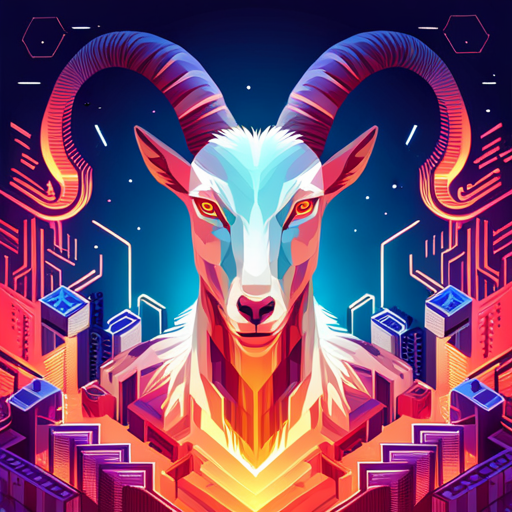 abstract, vector art, goats, robots, futuristic, neon, glitch art, geometric shapes, purple and green, cyberpunk style, surrealism