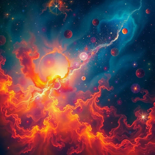 cosmic vistas, celestial landscapes, futuristic, vibrant nebulas, star clusters, vast galaxies, ethereal light, Hubble-inspired, vibrant color palettes, science fiction, surreal horizons, distant planets, cosmic dust, expansive space, swirling shapes, dynamic movement, deep space exploration, imaginative worlds, interstellar travel, otherworldly, surrealism, space-time continuum, vastness, galactic elegance, digital-art, abstract expressionism, Salvador Dalí, cosmic realism, luminescent aura, spectral light, astral phenomena, transcendent experience, cosmic symmetry, infinite expanse, universe tapestry, kaleidoscopic vision, outer dimensions, art cosmos, intergalactic serenity, time-bending realms, Einsteinian influences, cosmic intricacies