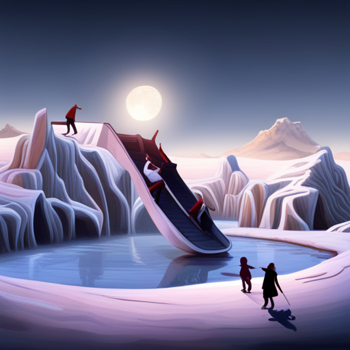 surrealism, winter, playful, monotone, graphical, Arctic waddle, animated, looping, ice, sliding, comedy