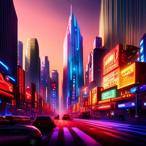 futuristic, sci-fi, city, nature, cyberpunk, dystopian, urban, technology, skyscrapers, neon lights, digital art, pollution, advanced, civilization, organic, integration, artificial intelligence, dark alleys, nature reclamation, post-apocalyptic, contrast, vibrant colors, futuristic vehicles, illuminated signs, high-rise buildings, futuristic flora, neon cityscape