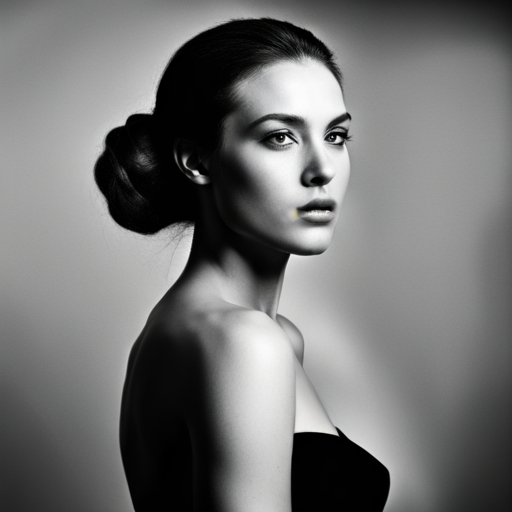 feminine strength, gracefulness, portrait, black and white, soft lighting, emotional expression, beauty, empowerment, contemporary, contrast, delicate features, monochrome, dramatic shadows, timeless elegance, classic, vintage, chiaroscuro, modernism