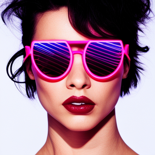 Cyberpunk, sci-fi, technologically advanced, sleek, mirrored lenses, neon colors, cybernetic implants, futuristic fashion